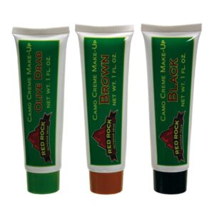 MAQUILLAJE PARA CAMUFLAJE MARCA REDROCK 3 TUBOS COLORES NEGRO, CAFE Y VERDE OLIVO C/Tubo 1 Onz.
