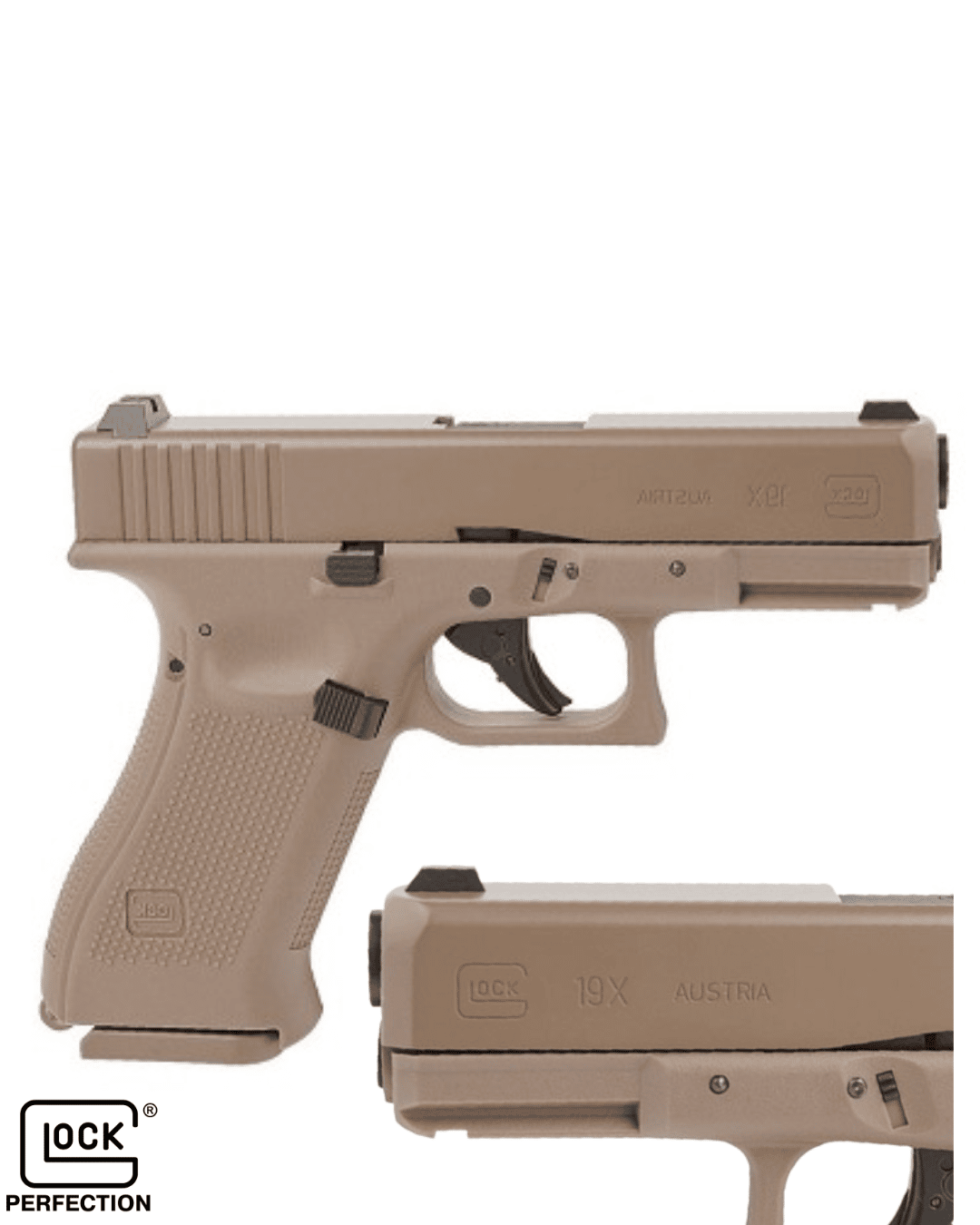 Ecommur Glock 19X Coyote CO2  Pistola de balines (Bolas BB's de Acero) y Aire  comprimido (CO2) Calibre 4,5mm Color Tan, Tipo Militar : :  Deportes y aire libre